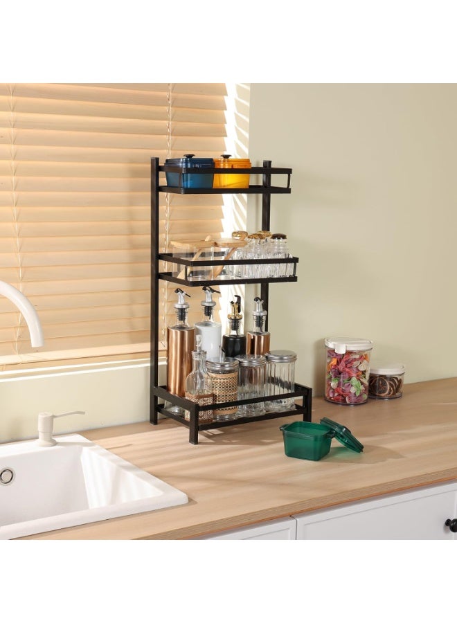 3-Tier Kitchen Countertop Organizer Suitable for Use as Metal Spice Rack, Under Sink Organizer, Kitchen Counter Top Organizer, Kitchen Overhead Organizer Shelves - Black