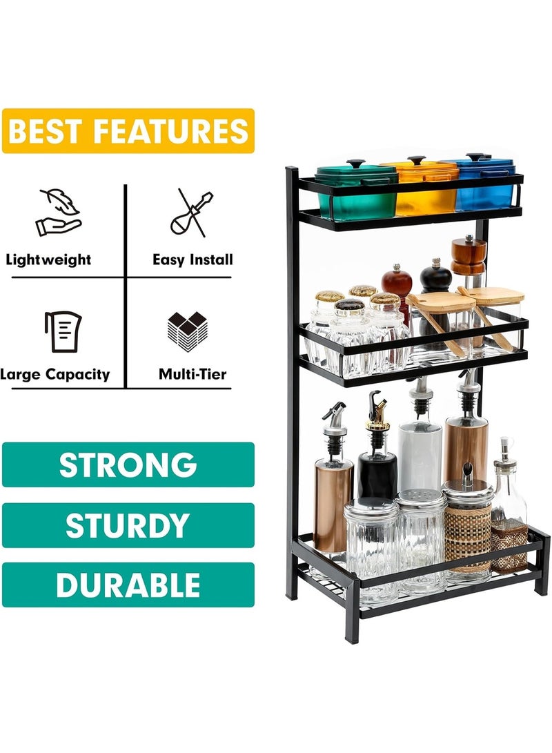 3-Tier Kitchen Countertop Organizer Suitable for Use as Metal Spice Rack, Under Sink Organizer, Kitchen Counter Top Organizer, Kitchen Overhead Organizer Shelves - Black