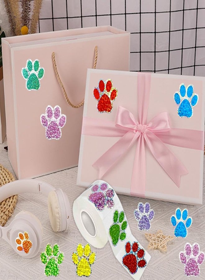 RUPOFUZA 500Pcs Cute Dog Paws Vinyl Stickers Roll 1in Glitter Stickers 8 Colors Cute Dog Footprints Label Tag Self-Adhesive Classroom Reward Waterproof Decals for Bottle Birthday Party Decor - Image 3