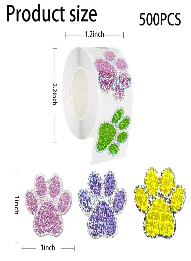 RUPOFUZA 500Pcs Cute Dog Paws Vinyl Stickers Roll 1in Glitter Stickers 8 Colors Cute Dog Footprints Label Tag Self-Adhesive Classroom Reward Waterproof Decals for Bottle Birthday Party Decor - Image 2