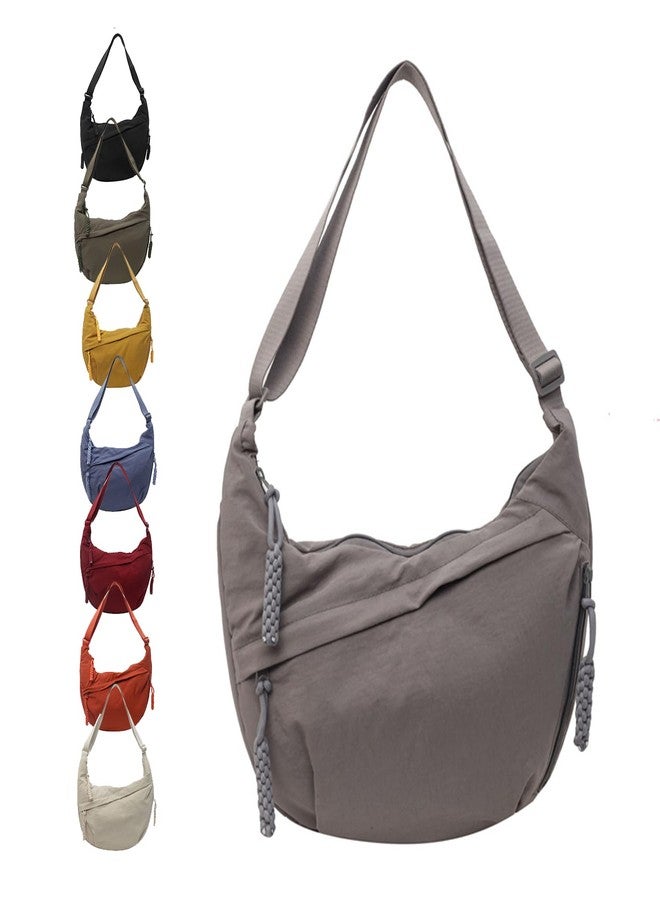 SANIKAWA Crescent Crossbody Bags for Women, Hobo Shoulder Bag Half Moon Bag, Large Capacity Crossbody Bag for Travel, Work (Grey) - Image 1