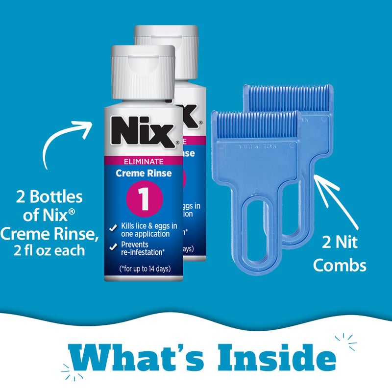 Nix Lice Treatment Family Pack, Kills Lice & Eggs, 2 Bottles Permethrin Crème Rinse (2 Fl Oz Each) & 2 Lice Combs - Image 3