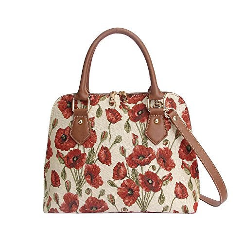 Signare Tapestry Hand Shoulder Bag Cross Body Purses Handbag Satchel Bag for Women In Poppy Floral Design|CONV-POP - Image 1
