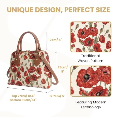 Signare Tapestry Hand Shoulder Bag Cross Body Purses Handbag Satchel Bag for Women In Poppy Floral Design|CONV-POP - Image 3