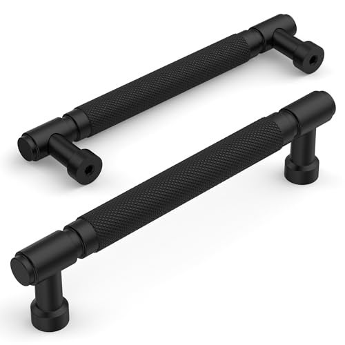 Amerdeco 10 Pack Matte Black knurled Cabinet Pulls 5 Inch128mm Hole Center Drawer Pulls Cabinet Hardware Kitchen Cabinet Handles for Bathroom ZH0072 - Image 3