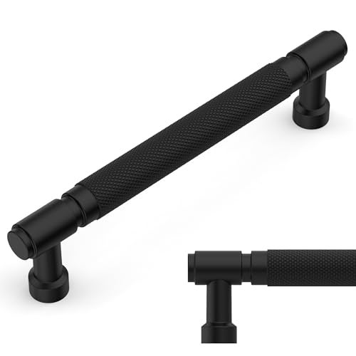 Amerdeco 10 Pack Matte Black knurled Cabinet Pulls 5 Inch128mm Hole Center Drawer Pulls Cabinet Hardware Kitchen Cabinet Handles for Bathroom ZH0072 - Image 1