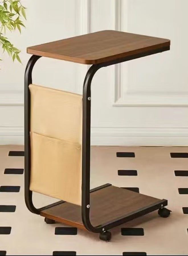 Snooe Modern Style C Shaped Narrow Laptop End Table with Wheels Snack and Side Pocket for Living Room Bedroom Sofa Bed - Image 2