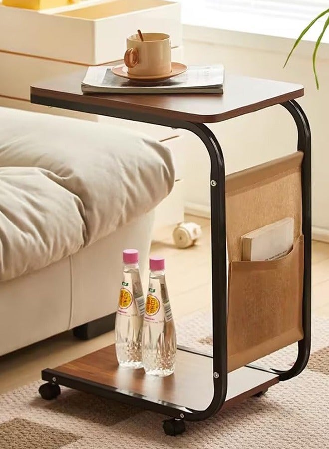 Snooe Modern Style C Shaped Narrow Laptop End Table with Wheels Snack and Side Pocket for Living Room Bedroom Sofa Bed - Image 3