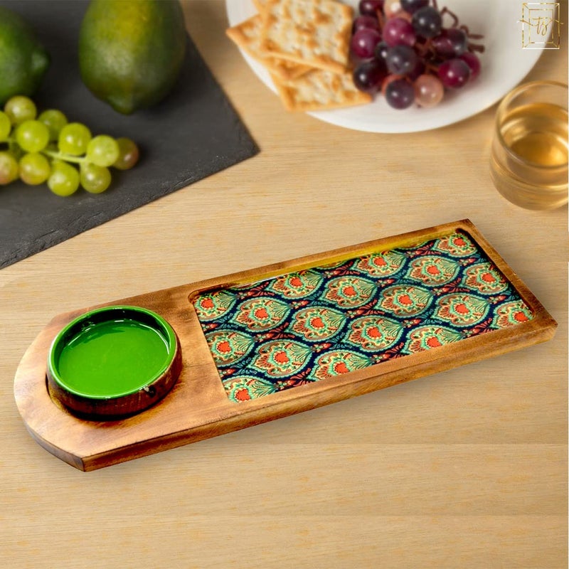 Tranquil Square Elegant Peacock Serving Platter Multi Colour - Image 1