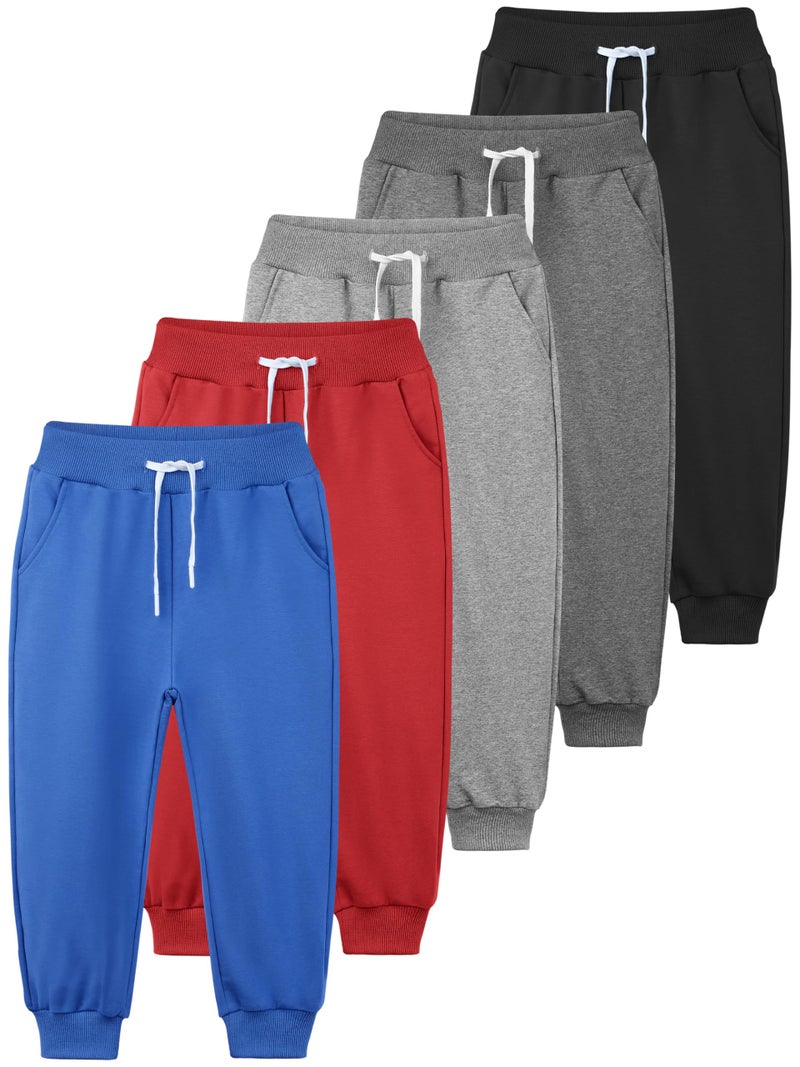 Resinta 5 Pack Toddler Boys Sweatpants Athletic Pull-On Pants with Drawstring and Pockets Boys Active Cotton Jogger Pants - Image 1