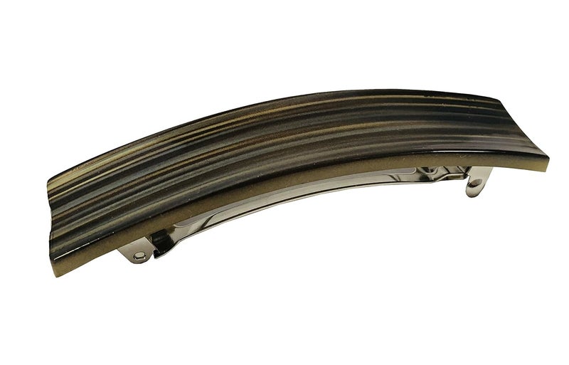 Parcelona Oblong Grey Beige 3 1/2 Inch Strong Grip Celluloid Automatic Hair Clips Sturdy No Slip Ponytail Hair Barrette Clips for Women and Girls, Made in France