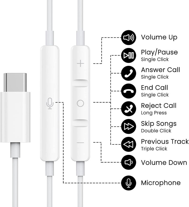 BENEWY USB C Headphones for iPhone 17 16 15 Pro Max Plus iPad Pro USB C Earphones with Microphone Volume Control USB C Wired Earbuds USB Type C Earphone for Google Pixel 8 Samsung S25 S24 S23 S22 S21 S20 A55 - Image 2
