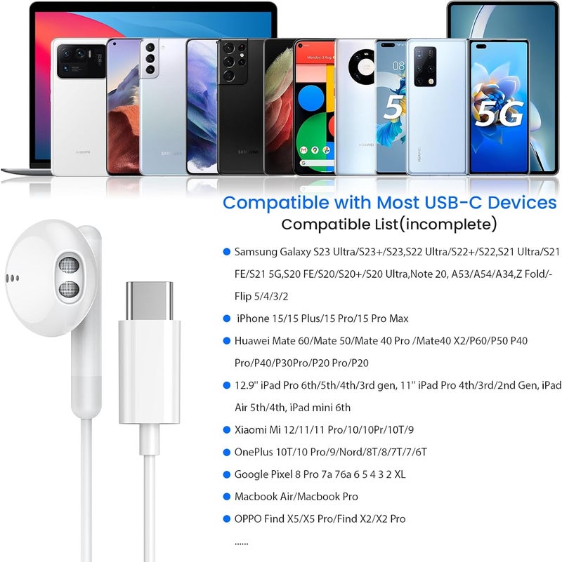 BENEWY USB C Headphones for iPhone 17 16 15 Pro Max Plus iPad Pro USB C Earphones with Microphone Volume Control USB C Wired Earbuds USB Type C Earphone for Google Pixel 8 Samsung S25 S24 S23 S22 S21 S20 A55 - Image 5