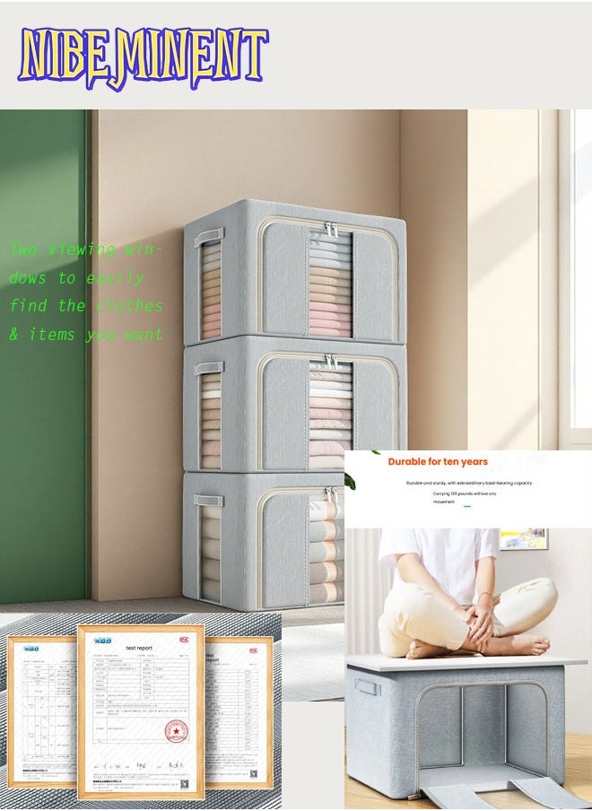 NIBEMINENT 3-Piece 66L Waterproof Oxford Storage Box with Steel Frame & 2 Windows - Foldable Closet Organizer for Travel/Home, Dustproof (50x40x33cm)  - Image 2
