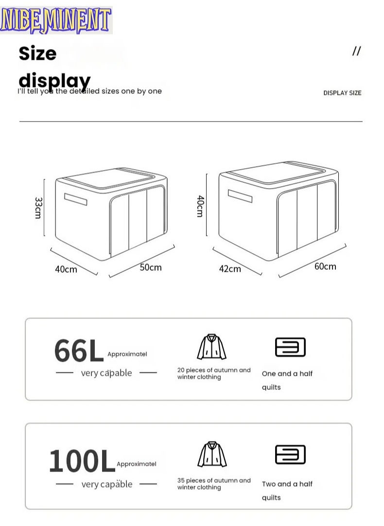NIBEMINENT 3-Piece 66L Waterproof Oxford Storage Box with Steel Frame & 2 Windows - Foldable Closet Organizer for Travel/Home, Dustproof (50x40x33cm)  - Image 4