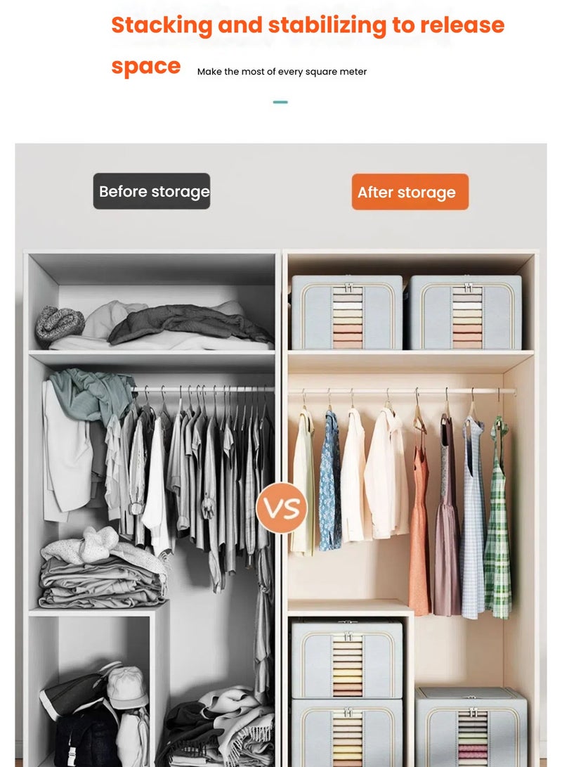 NIBEMINENT 3-Piece large storage bags clothes storage box  Wardrobe Clothes Organizer with Steel Frame & 2 Windows Waterproof Oxford ，Foldable Closet Organizer for Travel/Home, Dustproof (50x40x33cm) - Image 2