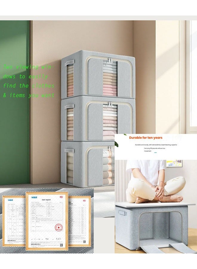 NIBEMINENT 3-Piece large storage bags clothes storage box  Wardrobe Clothes Organizer with Steel Frame & 2 Windows Waterproof Oxford ，Foldable Closet Organizer for Travel/Home, Dustproof (50x40x33cm) - Image 5
