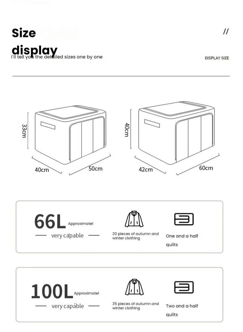 NIBEMINENT 3-Piece large storage bags clothes storage box  Wardrobe Clothes Organizer with Steel Frame & 2 Windows Waterproof Oxford ，Foldable Closet Organizer for Travel/Home, Dustproof (50x40x33cm) - Image 4