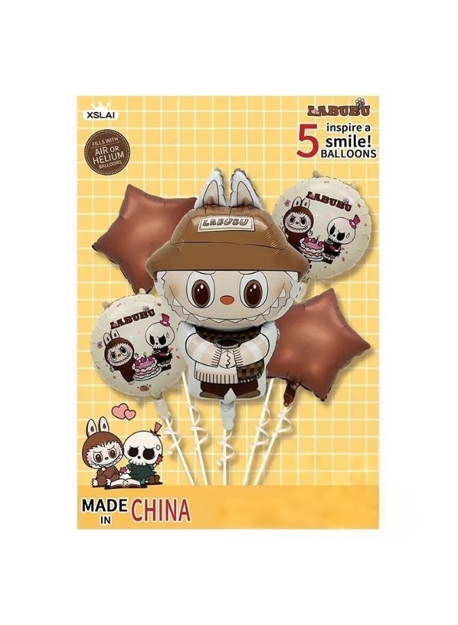 JAYATO Hot-selling new cartoon Lao Bob aluminum film balloons, Pop Mart balloons, trendy party decoration balloons, Pop Mart dolls set of 5