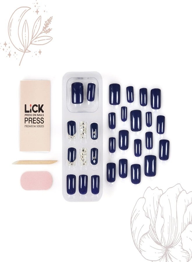 ليك أظافر ليك - أظافر لاصقة قابلة لإعادة الاستخدام، 30 قطعة، أظافر صناعية مع مجموعة أدوات التركيب، فضي لامع وأزرق داكن (عبوة من 30 قطعة) - Image 3
