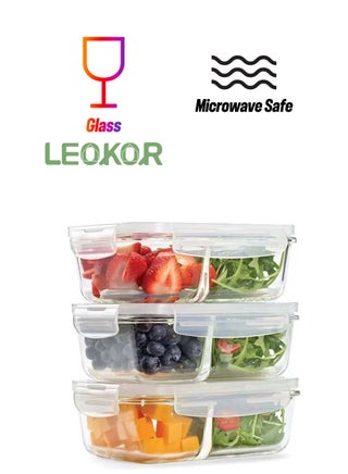 3 Pack Glass Food Storage Containers 2 Compartments Glass Meal Prep Containers with Lids Lunch Containers for Adult Food Prep Container with Dividers Reusable Lunch Bento Box - pzsku/Z02D1F9A1D7C8F535110CZ/45/1744056577/7547359d-4041-4369-a53c-15cbbb8ec9d6