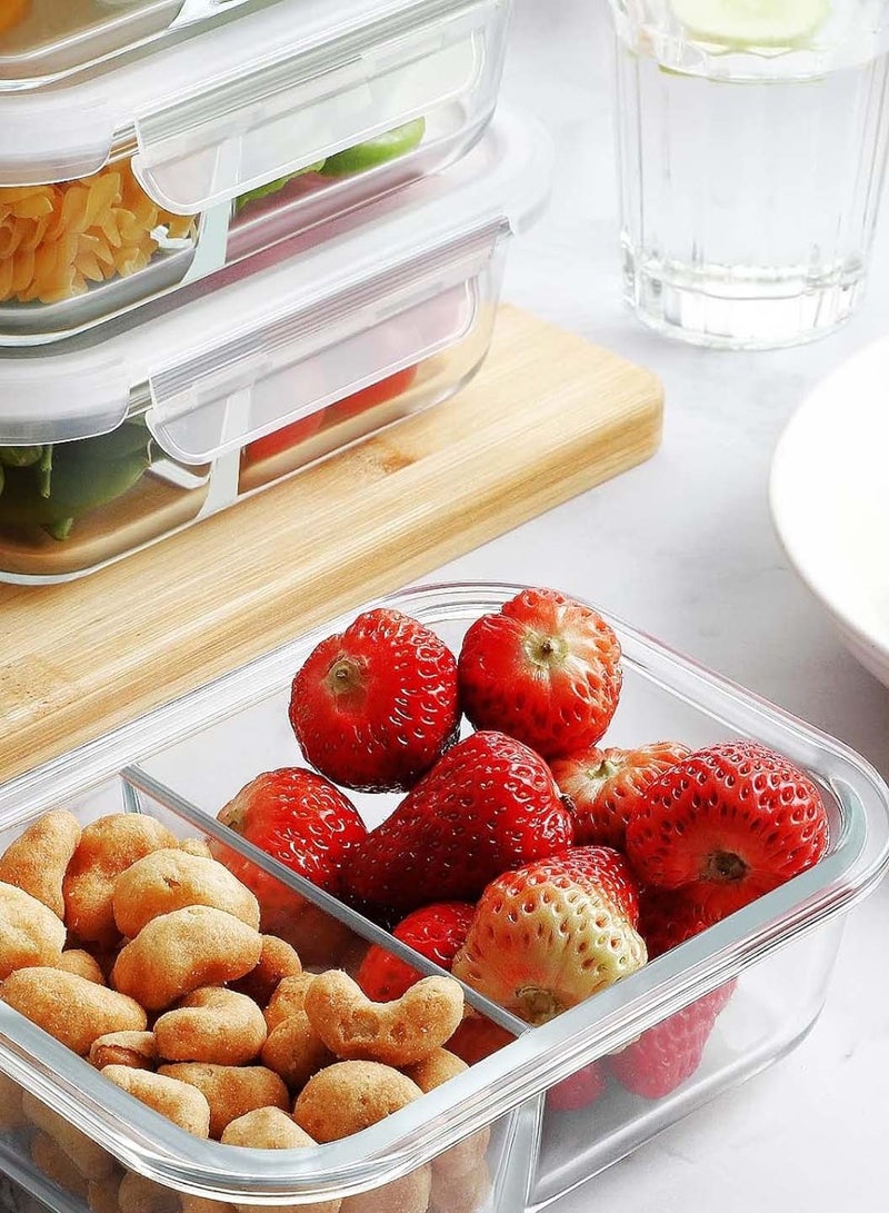 3 Pack Glass Food Storage Containers 2 Compartments Glass Meal Prep Containers with Lids Lunch Containers for Adult Food Prep Container with Dividers Reusable Lunch Bento Box
