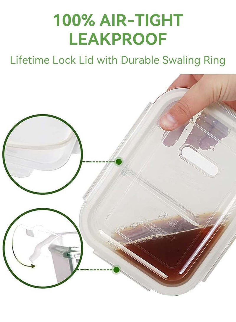 3 Pack Glass Food Storage Containers 2 Compartments Glass Meal Prep Containers with Lids Lunch Containers for Adult Food Prep Container with Dividers Reusable Lunch Bento Box