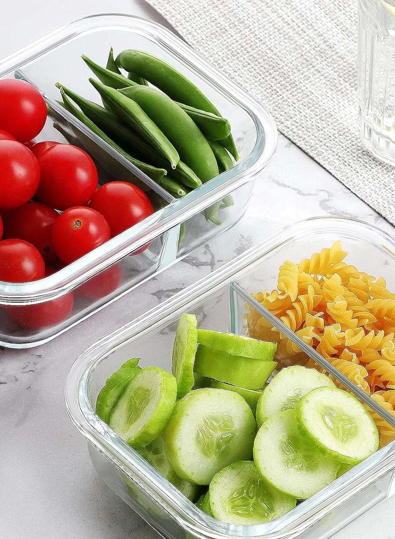 3 Pack Glass Food Storage Containers 2 Compartments Glass Meal Prep Containers with Lids Lunch Containers for Adult Food Prep Container with Dividers Reusable Lunch Bento Box