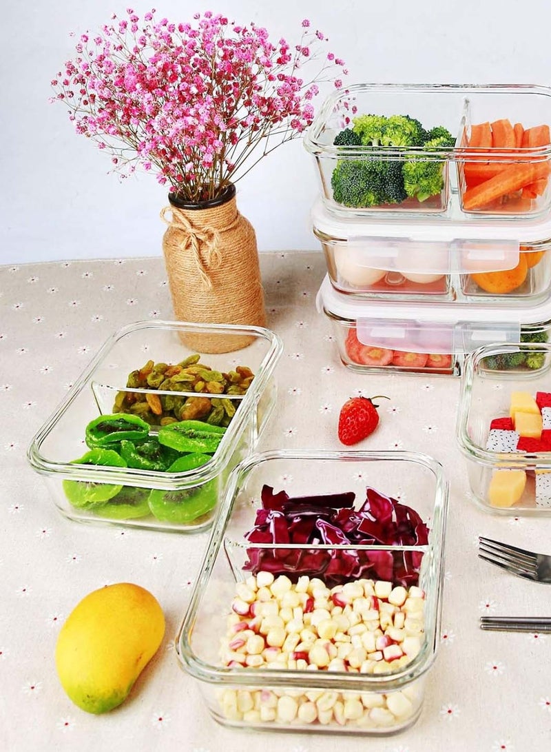 3 Pack Glass Food Storage Containers 2 Compartments Glass Meal Prep Containers with Lids Lunch Containers for Adult Food Prep Container with Dividers Reusable Lunch Bento Box