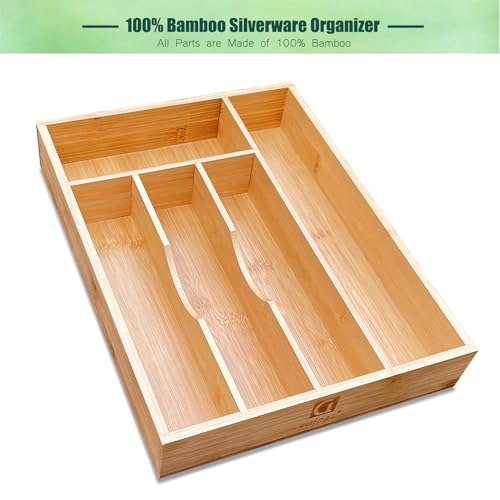 guiogc Bamboo Silverware Drawer Organizer, Silverware Organizer, Silverware Utensil Tray Holder and Cutlery Tray for Flatware and Kitchen Utensils - Image 5