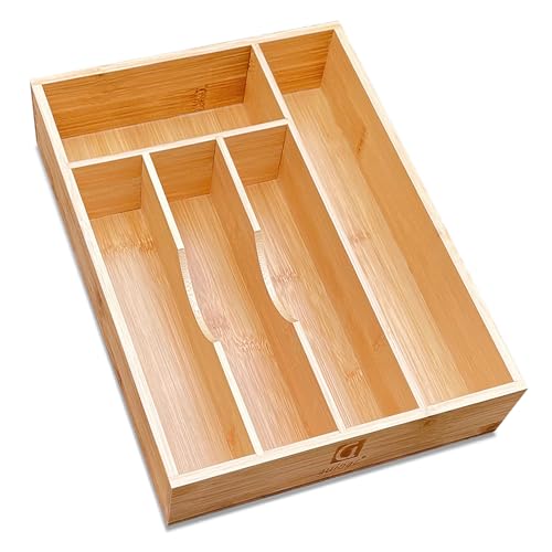 guiogc Bamboo Silverware Drawer Organizer, Silverware Organizer, Silverware Utensil Tray Holder and Cutlery Tray for Flatware and Kitchen Utensils - Image 1