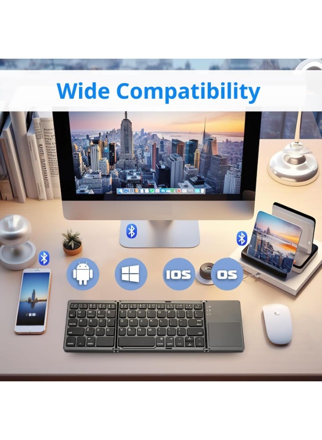 Lacoz Foldable Bluetooth Keyboard with Touchpad, Portable Tri-Fold Wireless Keyboard, Rechargeable Compact Keyboard for Windows, Android, iOS, Tablets, Smartphones & Laptops - Image 5