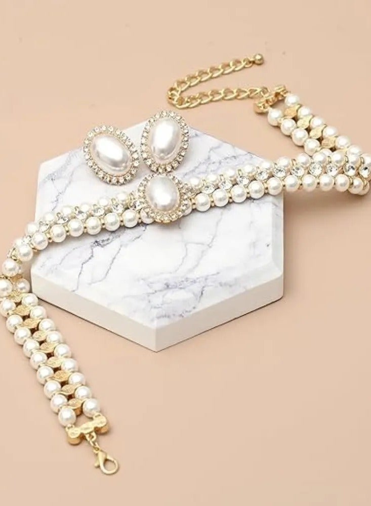 Oval Pearl Necklace And Earrings Set, Retro And Elegant, Versatile Clavicle Chain Accessories - Image 3