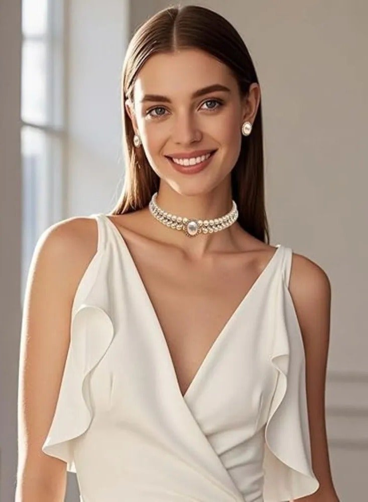 Oval Pearl Necklace And Earrings Set, Retro And Elegant, Versatile Clavicle Chain Accessories - Image 4