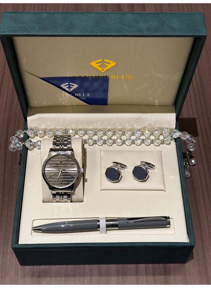 FANDER BLUE "FANDER BLUE" Grey Silver Set – Men's Watch with Pen and Rosary - Image 4