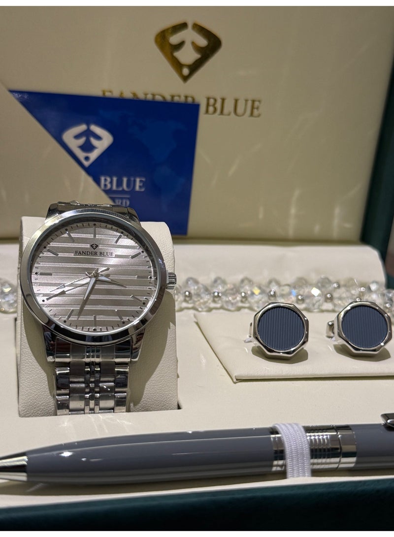 FANDER BLUE "FANDER BLUE" Grey Silver Set – Men's Watch with Pen and Rosary - Image 2