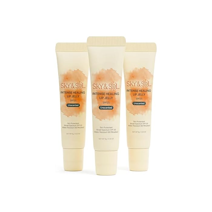 Sky & Sol Lip Balm SPF 25 – 3 Pack Natural Hydrating Lip Jelly with Broad-Spectrum Sun Protection and Primer, Water-Resistant for Smooth, Plump & Rosy Lips.