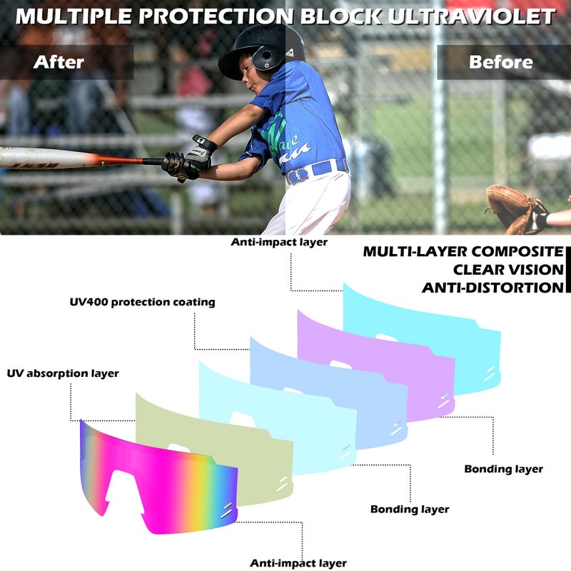FEISEDY Kids Sunglasses Youth Baseball Sun Glasses, UV400 Sports Teens Cycling Shades for Boys Girls Age 8-16 B0048 - Image 5