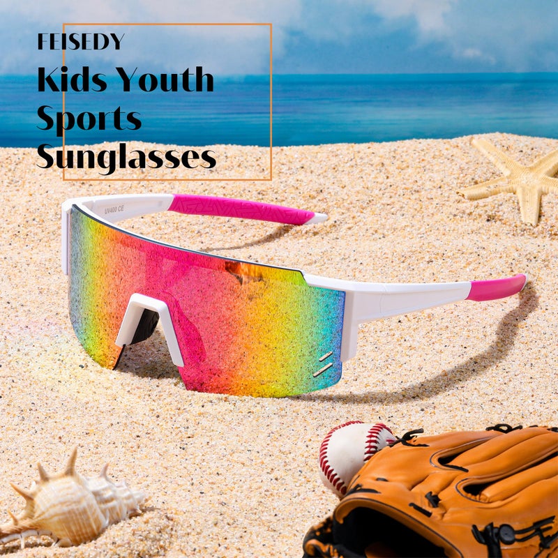 FEISEDY Kids Sunglasses Youth Baseball Sun Glasses, UV400 Sports Teens Cycling Shades for Boys Girls Age 8-16 B0048 - Image 4