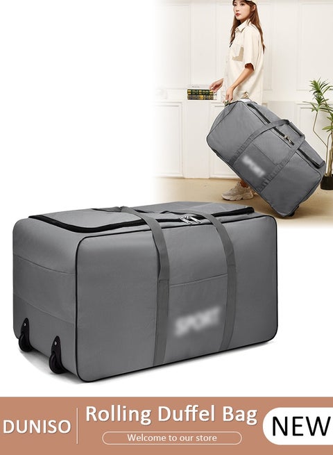 Foldable Rolling Duffel Bag with 2 Wheels, Light Weight Travel Duffel bag with Large Loading Capacity, Inch Durable Travel Luggage Bag- Rugged, Collapsible Carry On Luggage Bag for Travel Camping Sports