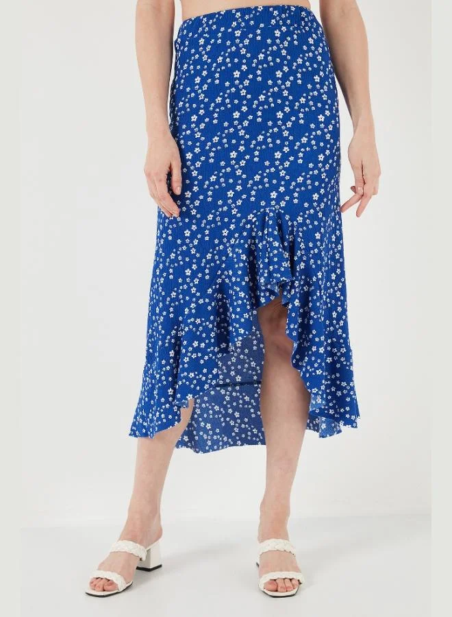 Lela Lela Floral Pattern Regular Fit Ruffled High Waist Midi Length Skirt with Slit Women's SKIRT 5869012