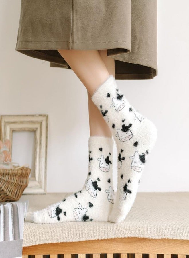 بارتي كينج دوم زوجان من الجوارب النسائية اللطيفة والناعمة والمزينة برسومات بقرة، توفر الدفء والراحة في فصل الشتاء. جوارب برسومات كرتونية لطيفة - Image 3