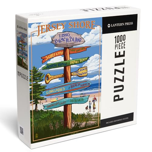 Lantern Press Long Beach Island New Jersey Destinations Sign 1000 Piece Jigsaw Puzzle for Adults Made in USA with Reference Poster - Image 1