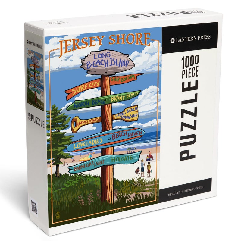 Lantern Press Long Beach Island New Jersey Destinations Sign 1000 Piece Jigsaw Puzzle for Adults Made in USA with Reference Poster - Image 3