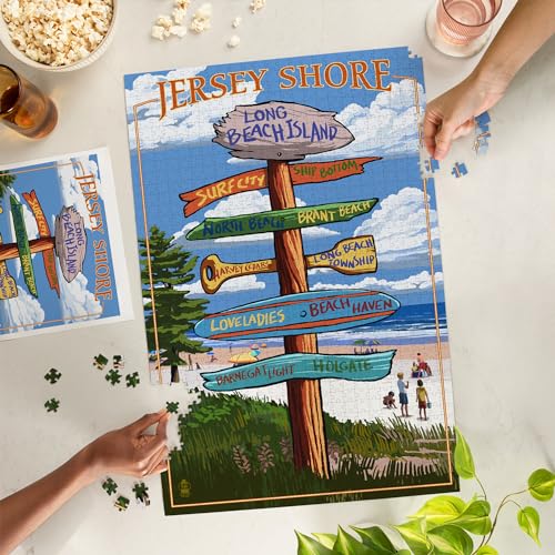 Lantern Press Long Beach Island New Jersey Destinations Sign 1000 Piece Jigsaw Puzzle for Adults Made in USA with Reference Poster - Image 5