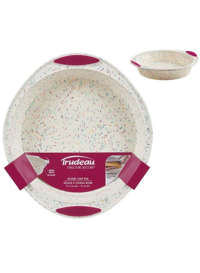Trudeau Round Cake Pan 9"White Confetti/Fuchsia 05118557 - Image 1