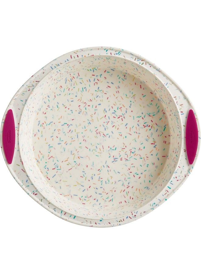 Trudeau Round Cake Pan 9"White Confetti/Fuchsia 05118557 - Image 4