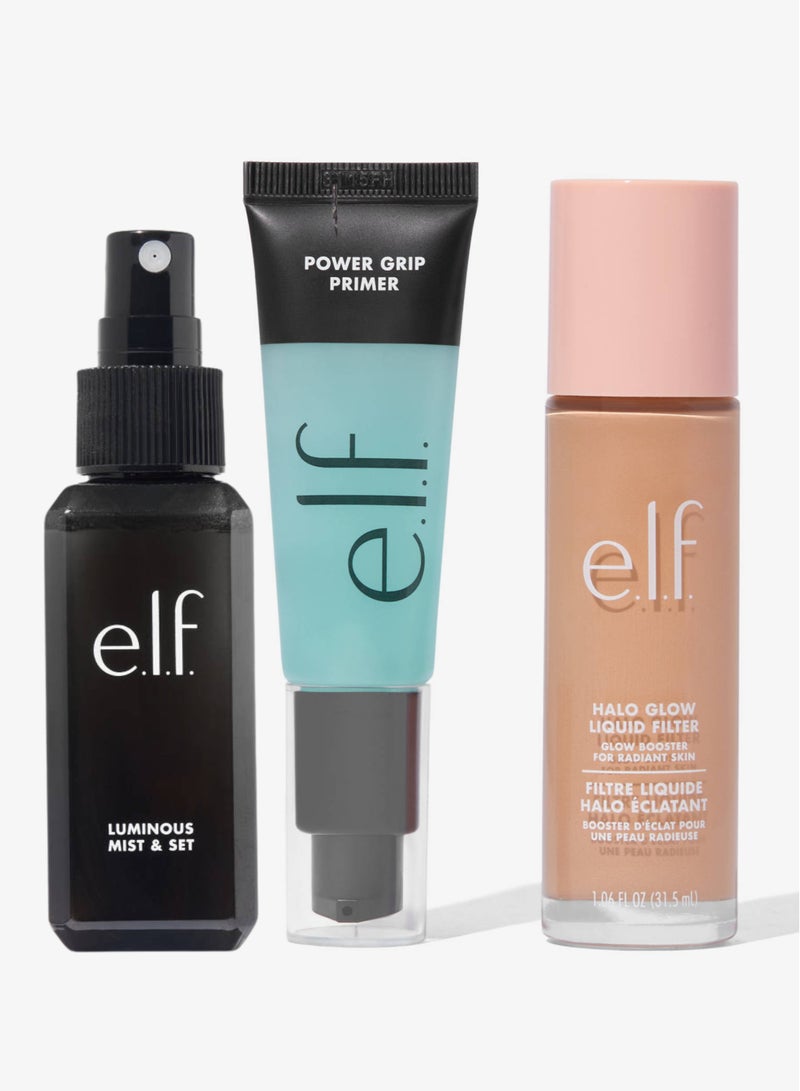 elf Halo Glow Liquid Filter 3 Light/Medium & Power Grip Primer and Illuminating Mist