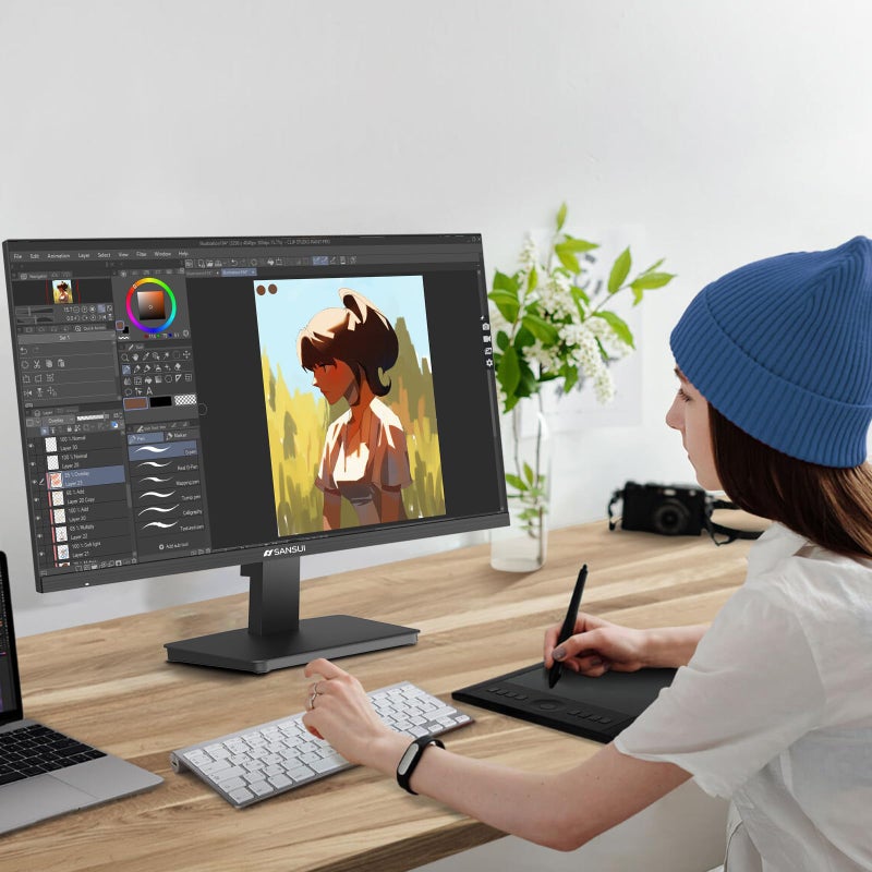 SANSUI Monitor 24 Inch 100Hz PC Monitor, HDMI VGA Ports VESA Mount, FHD Computer Monitor Ultra-Slim Ergonomic Tilt Eye Care for Home Office (ES-24F2, HDMI Cable Included) - Image 2