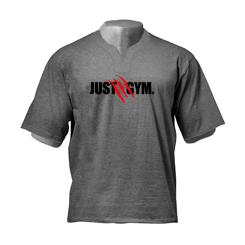 summer muscle fitness loose fashion brand short sleeve men''s flow foreign trade plus size T-shirt training V-neck top - Image 1